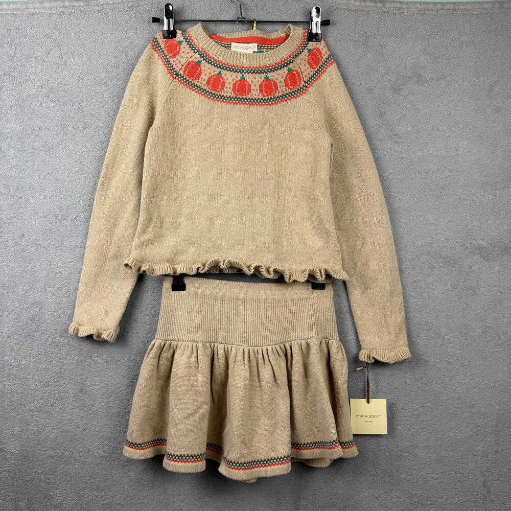 NWT Cynthia Rowley Girls Pumpkin 2pc Set Med 7/8 Sweater Skirt Fall Thanksgiving